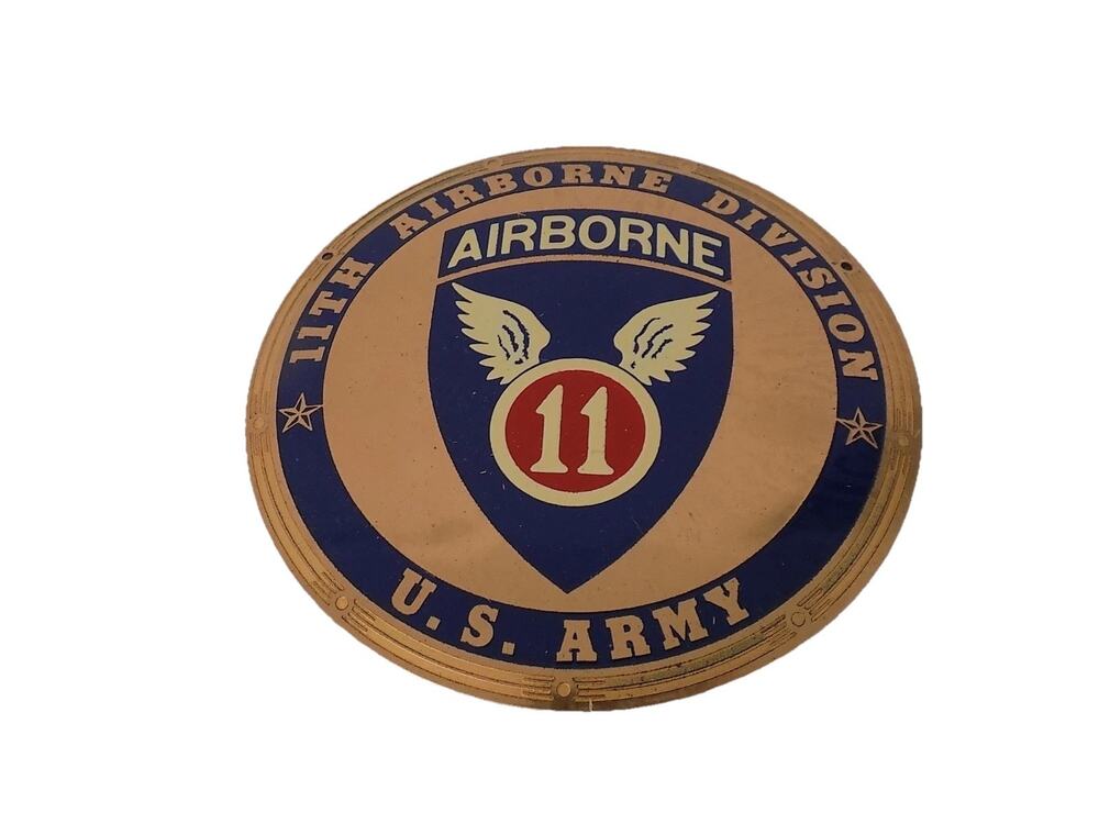 Vintage 11th Airborne Division U S Army brass plaque or license plate topper